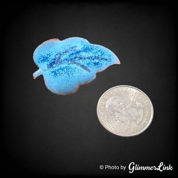 Vintage Blue Leaf Enamel Copper Nature Themed Brooch Pin - Picture 5 of 7